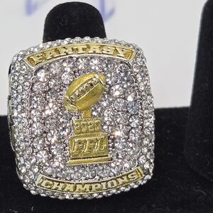 Silver and Gold Toned Fashion Fantasy Football Championship Ring